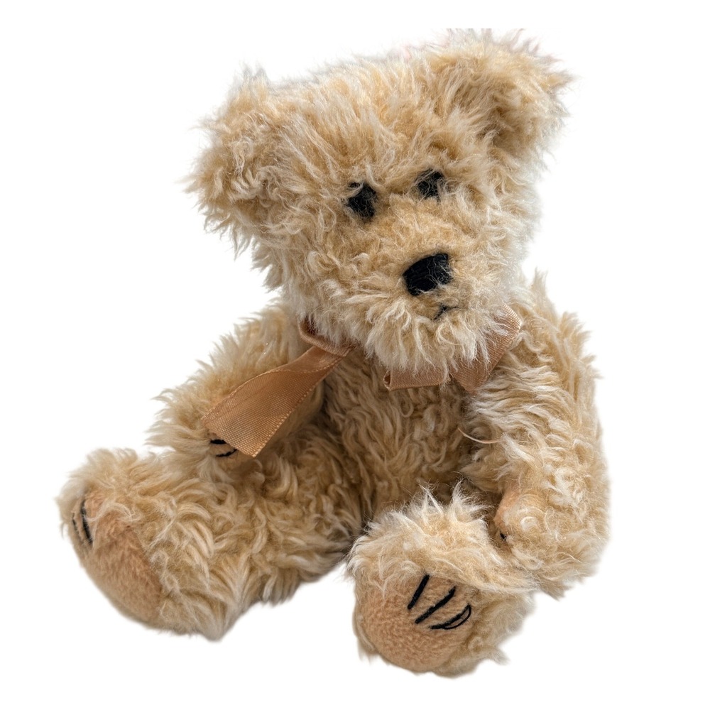 Vintage Shaggy Teddy Bear Plush Tan 7 Inch Faux Mohair Toy